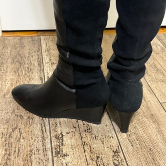 Stuart Weitzman Blaire over the knee black leather Wedge boots size 9 - Picture 6 of 16